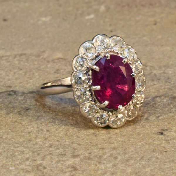 Antique Edwardian Ruby 2.35ct and Diamond Cluster Ring
