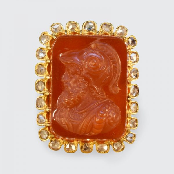 Antique Late Victorian Hard Stone Cameo and Diamond Ring