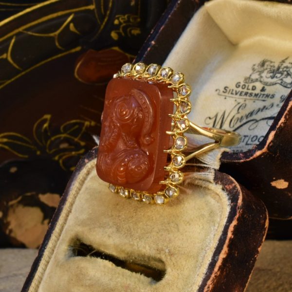 Antique Late Victorian Hard Stone Cameo and Diamond Ring