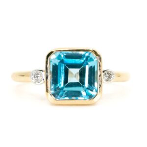 Art Deco Style Blue Topaz and Diamond Ring