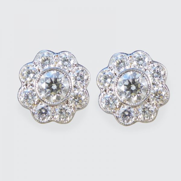 Daisy Cluster 1.30ct Diamond Earrings in 18ct White and Yellow Gold