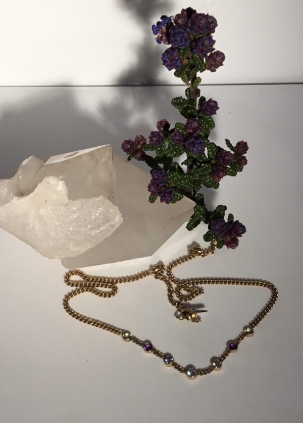 Vintage Suffragette Colours Peridot, Amethyst and Diamond Set Necklace, 18ct Yellow Gold