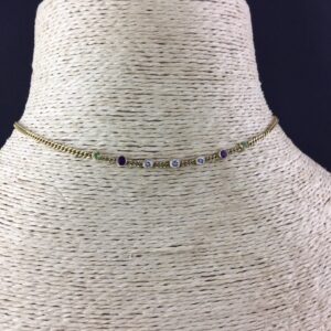 Vintage Suffragette Colours Peridot, Amethyst and Diamond Set Necklace, 18ct Yellow Gold