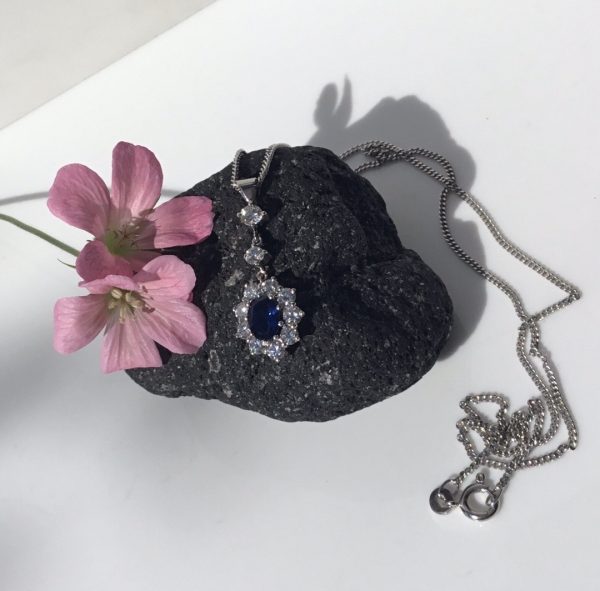 Vintage Sapphire and Diamond Pendant in 18ct White Gold