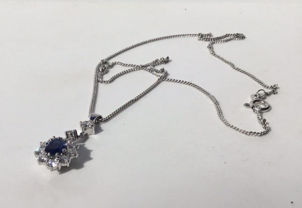 Vintage Sapphire and Diamond Pendant in 18ct White Gold