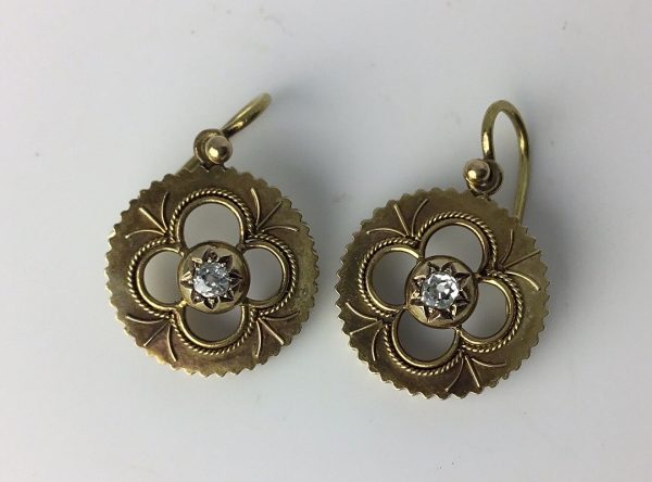 Antique Victorian Old Cut Diamond Set Drop Earrings in 18ct Gold