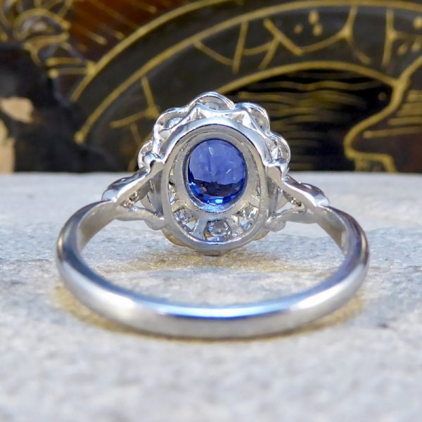 Edwardian Style Sapphire and Diamond Cluster Ring, Platinum