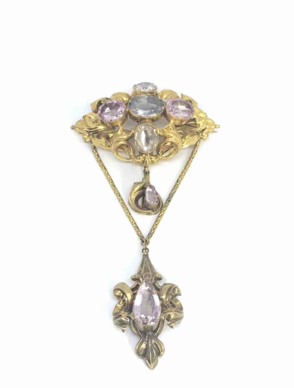 Georgian Pink Topaz and Gold Brooch