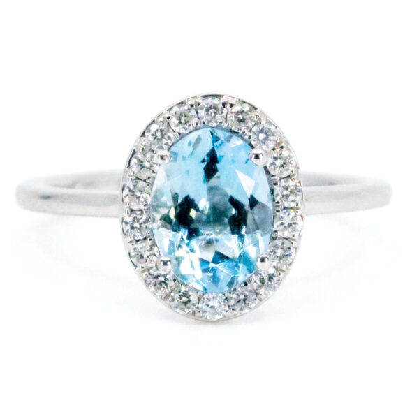 Oval Aquamarine And Diamond Cluster 18ct White Gold Ring