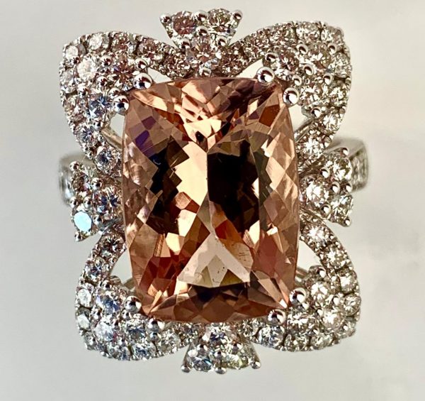 Morganite and Diamond Dress Ring in 18ct White Gold, 5.94cts