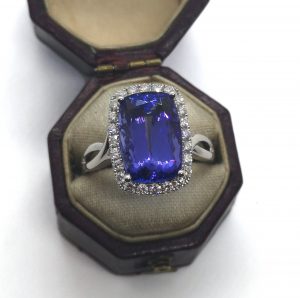 Tanzanite and Diamond Halo Dress Ring, 5.60 carats
