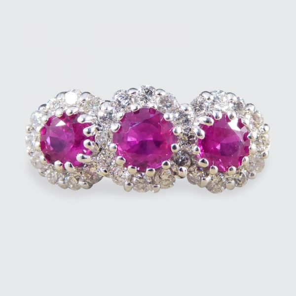 Triple Ruby and Diamond Cluster Ring in 18ct White Gold