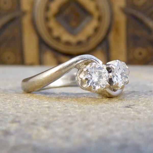 Vintage Diamond Two Stone Ring in 18ct White Gold