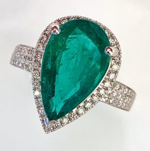 6.91 Carat Emerald and Diamond Dress Ring, Pear Shape 18ct White Gold