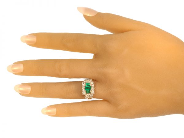 Unique Ring Pair of Original Vintage Emerald and Diamond Platinum Ring and Dummy Model