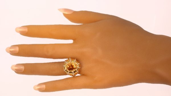 Vintage 6.56ct Certified Natural Yellow Sapphire and Diamond Gold Cocktail Ring