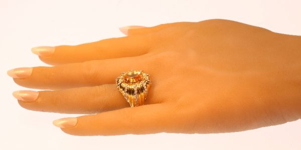 Vintage 6.56ct Certified Natural Yellow Sapphire and Diamond Gold Cocktail Ring