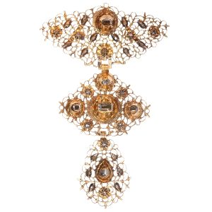 Antique Georgian Table Cut Diamond Filigree Gold Cross Pendant