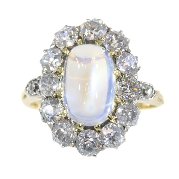 Antique Victorian Moonstone and Diamond Cluster Engagement Ring