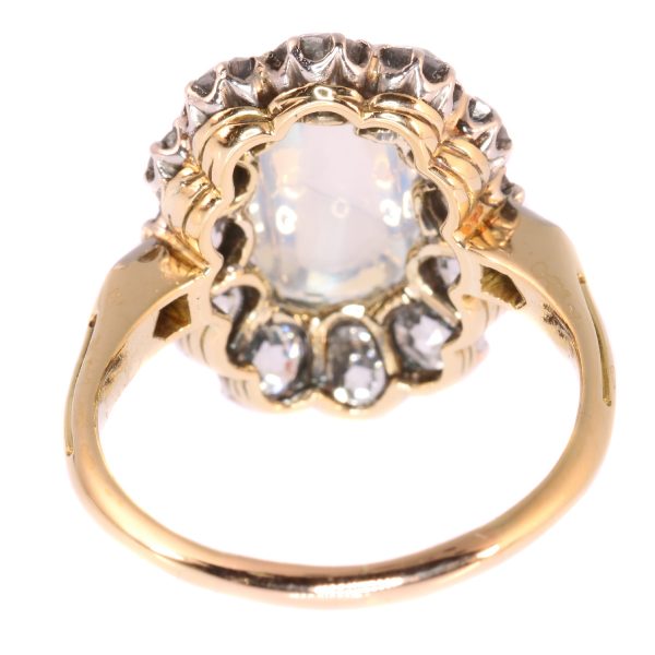 Antique Victorian Moonstone and Diamond Cluster Engagement Ring