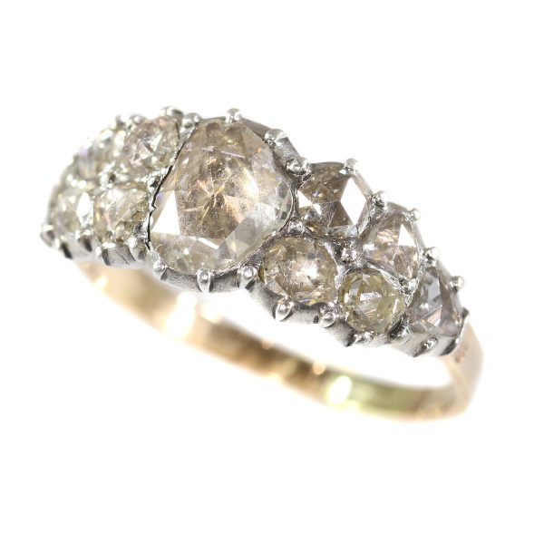 Antique Early Victorian Diamond Ring, 18ct Gold and Silver