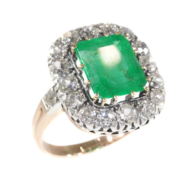 Antique Victorian 4.85ct Emerald and Diamond Cluster Ring