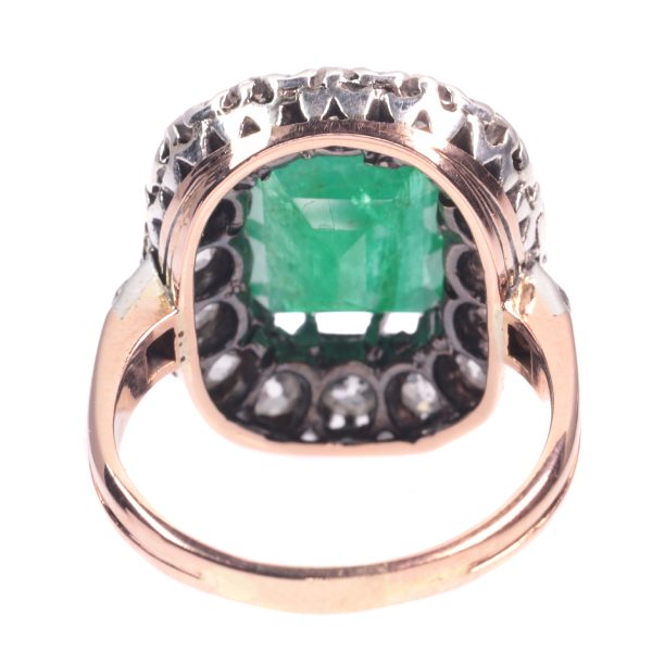 Antique Victorian 4.85ct Emerald and Diamond Cluster Ring