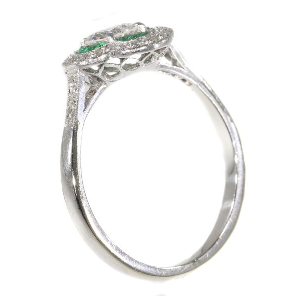 Vintage Art Deco Emerald and Old European Cut Diamond Engagement Ring