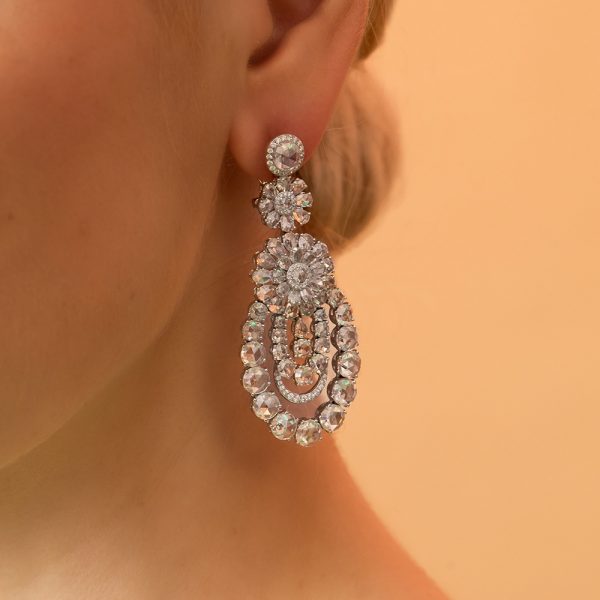 Rose Cut Diamond Chandelier Earrings, 10.64 carats