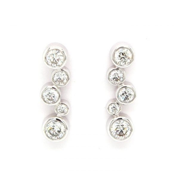 Pair of 0.84ct Diamond Fancy Drop Earrings in 18ct White Gold; each comprising five collet-set brilliant-cut diamonds in zig-zag formation.