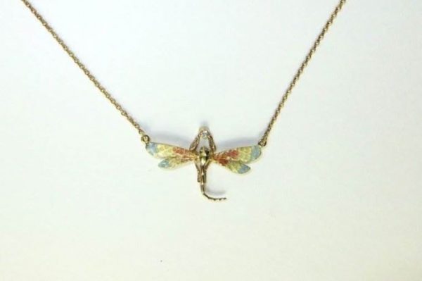 Diamond set enamel dragonfly pendant