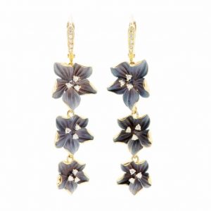 Diamond set enamel hanging violet drop earrings