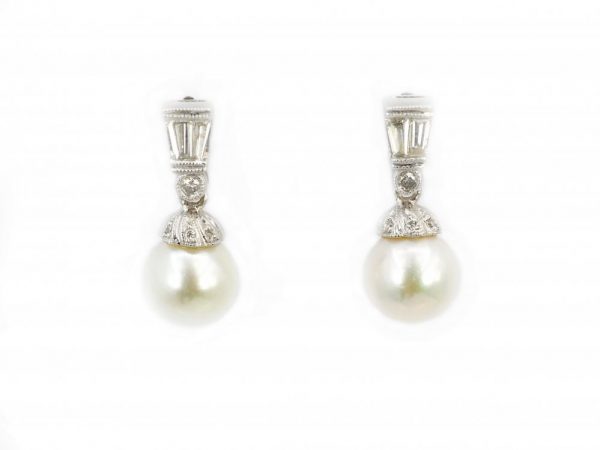 Pearl and Diamond White Gold Earrings