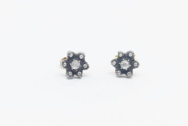 Vintage rose cut diamond rosette earrings