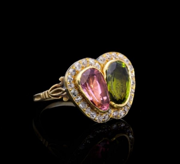 Antique Edwardian Sweetheart Pink and Green Tourmaline Ring