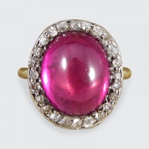 Antique Edwardian Synthetic Ruby and Diamond Cluster Ring