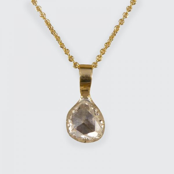 Antique Late Georgian Rose Cut Diamond Pendant on 18ct Gold Chain
