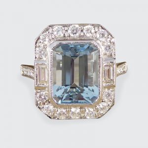 Art Deco Style Aquamarine Diamond Cluster Ring