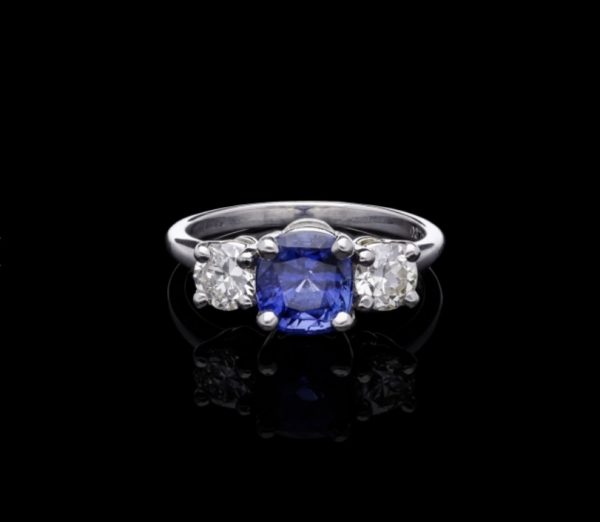 Colour Change Sapphire Diamond Three Stone Ring