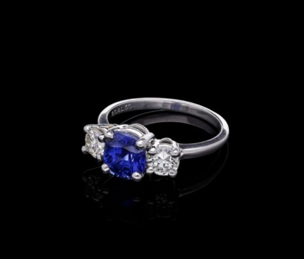 Colour Change Sapphire Diamond Three Stone Ring