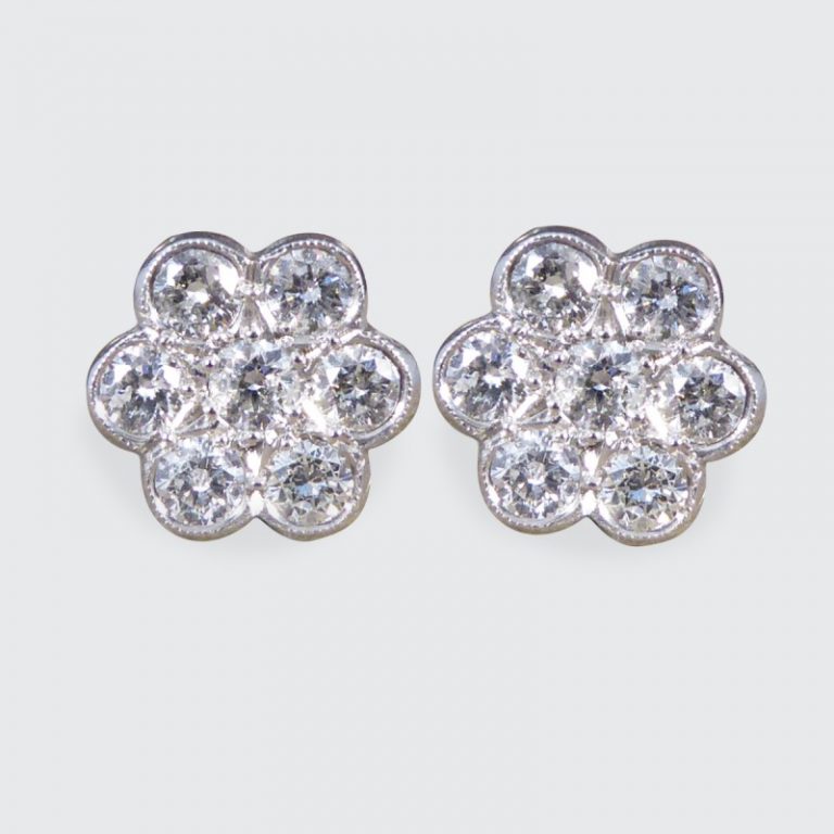 Diamond 1.10ct Daisy Cluster Stud Earrings Jewellery Discovery