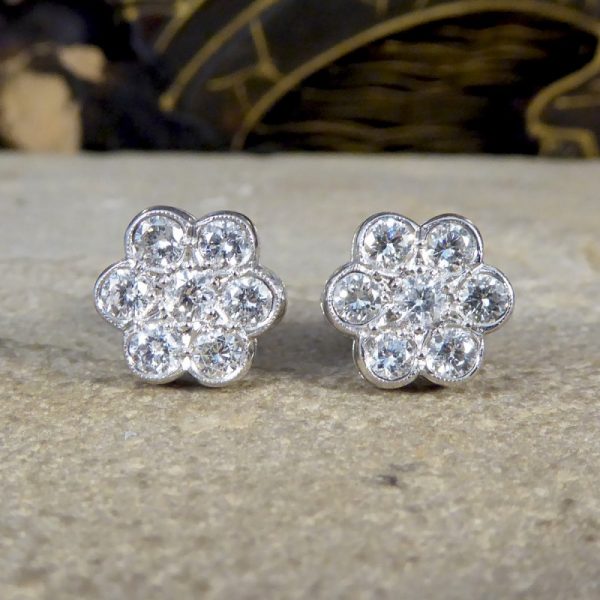 Diamond 1.10ct Daisy Cluster Stud Earrings