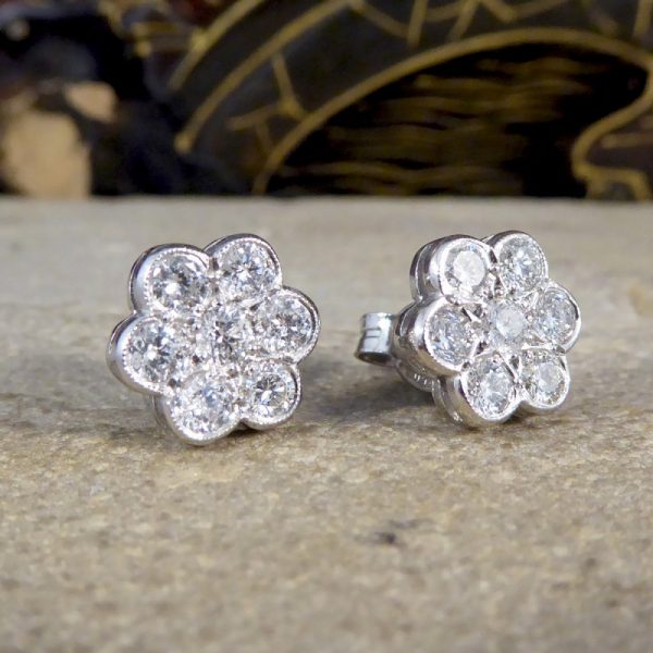 Diamond 1.10ct Daisy Cluster Stud Earrings
