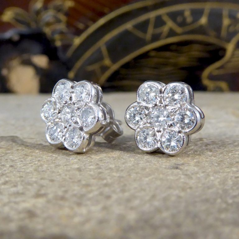 Diamond 1.10ct Daisy Cluster Stud Earrings Jewellery Discovery
