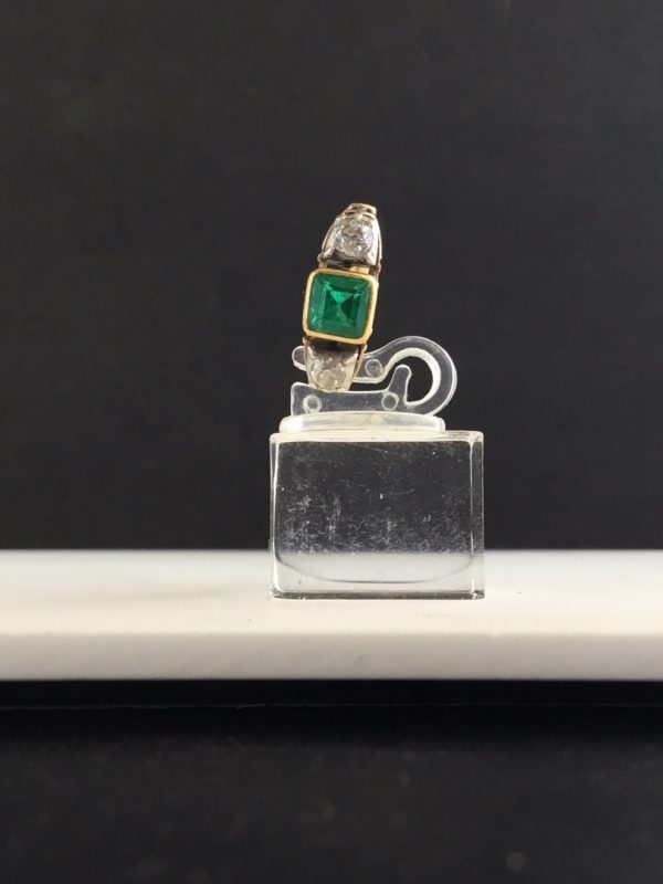Antique Georgian Colombian emerald and diamond engagement ring