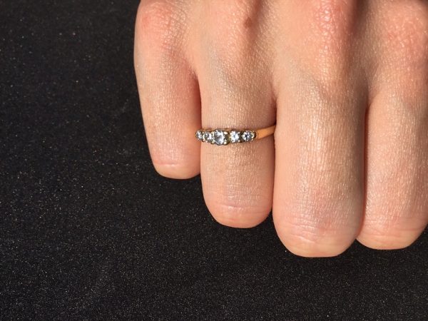 Antique Edwardian Five Stone Diamond Engagement Ring in Stepped 18ct Gold Mount