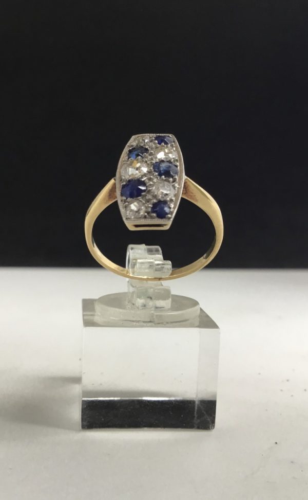 Vintage Art Deco Diamond and Sapphire Plaque Ring
