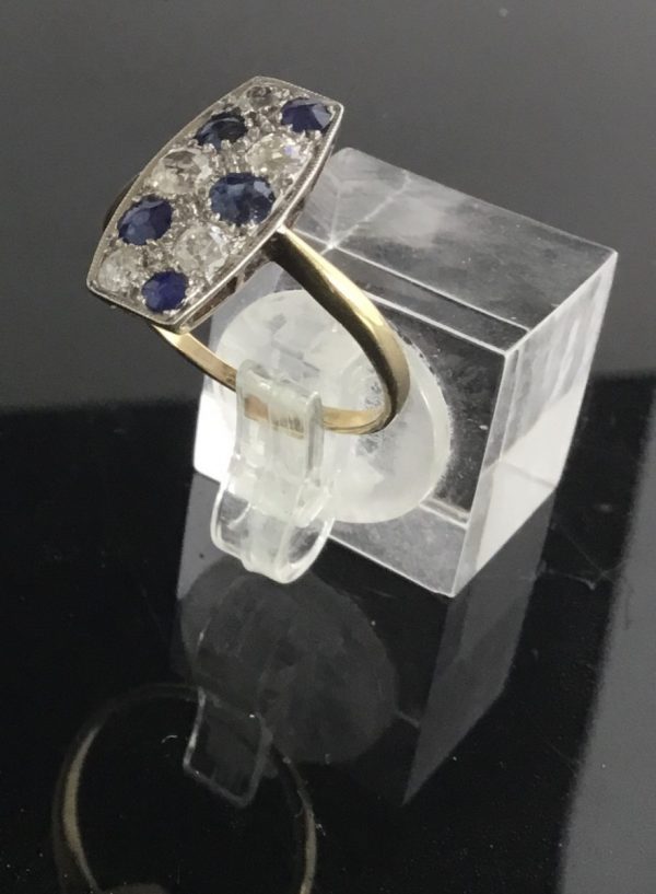 Vintage Art Deco Diamond and Sapphire Plaque Ring