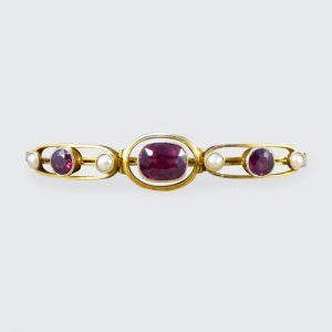 Edwardian Antique Garnet and Pearl Gold Bracelet