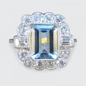 Edwardian Style Aquamarine 1.50ct and Diamond Cluster Ring